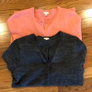 Two J. Crew Cardigan Sweaters Faux Glass Buttons